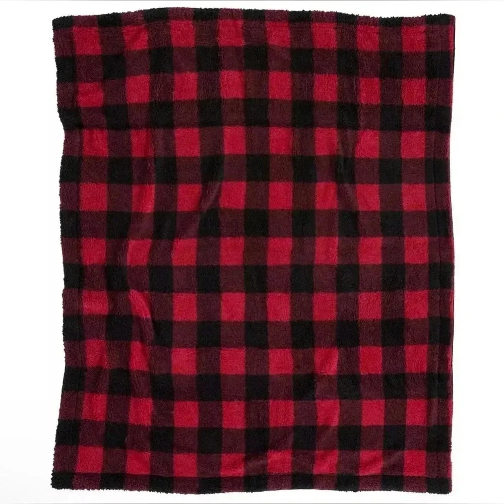 New Northeast Outfitters Cozy Cabin Red Buffalo Check Sherpa Blanket 50” x 60”